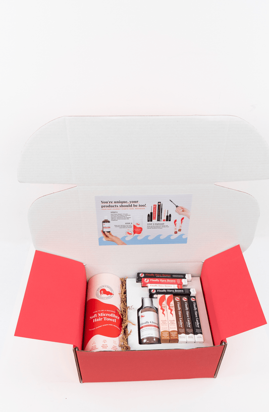 Shark Tank Limited Edition Kit: Complete 11 Product Kit: 9 Makeup Items, Shampoo + Microfiber Towel Shark Tank Redhead Mascara and Eyebrow Makeup with Makeup Bag - Complete Kit 